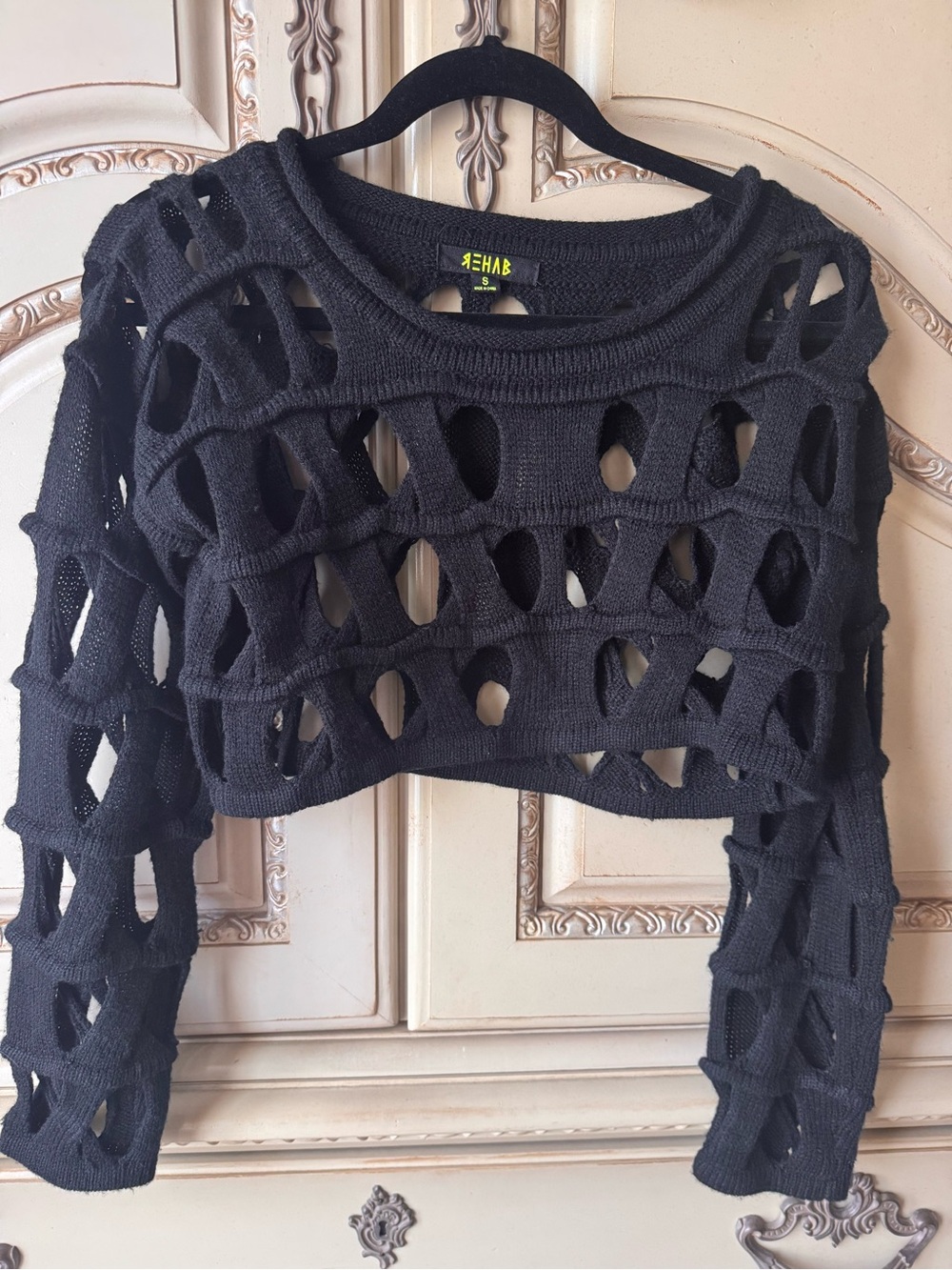 Rehab Black Open-Weave Cropped Sweater